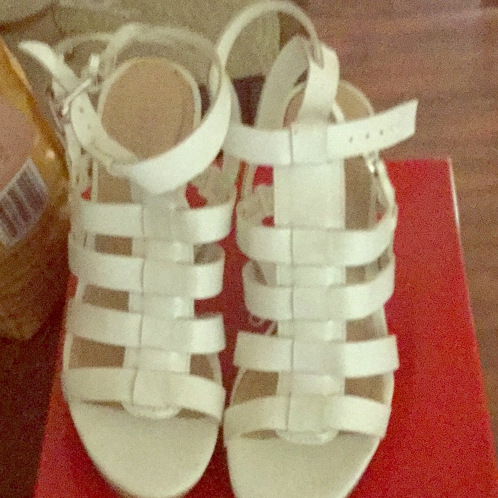 Guess white platform sandals size 8